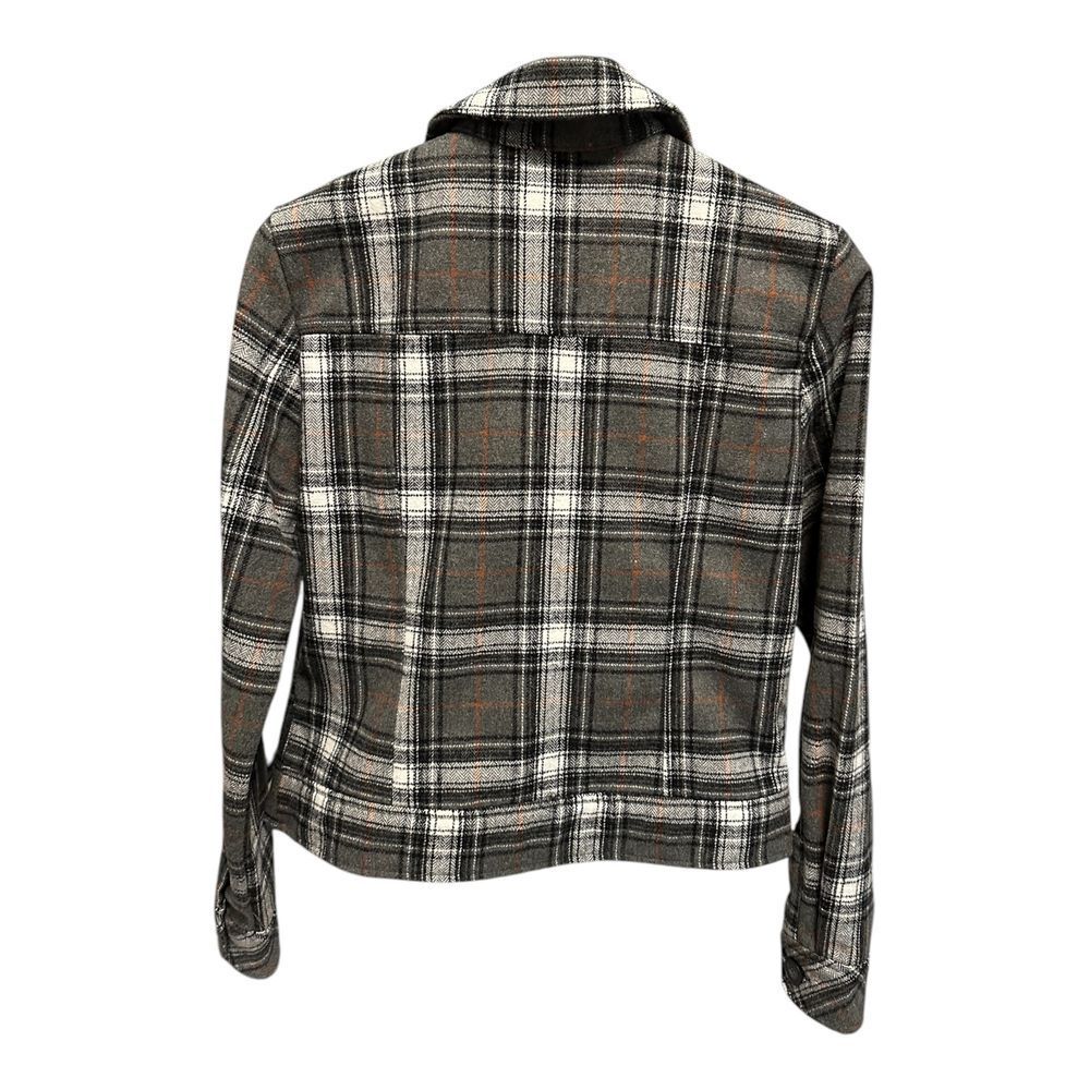 Plaid Flannel Jacket Button Front Shacket Gray Bl… - image 6